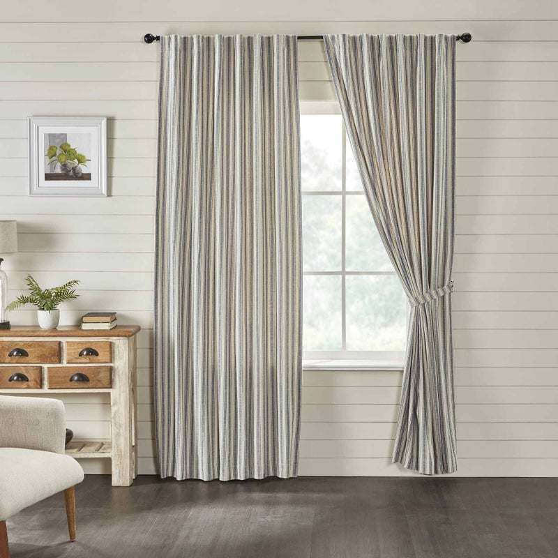 Piper Classics Market Place Gray Ticking Stripe Panel Curtains, Set of 2, 84" L x 40", Farmhouse & Country Style Gray & Cream Window Drapes - Image 2